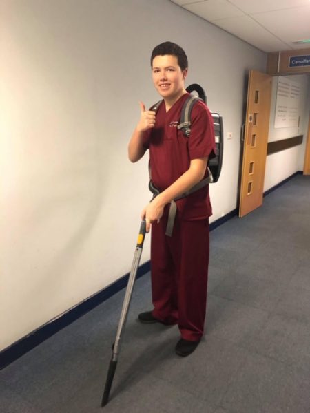 Alex cleaning the hospital