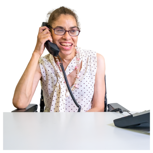 Young woman on office phone