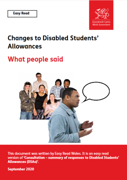 Cover of Easy Read consultation responses summary for changes to Disabled Students' Allowance