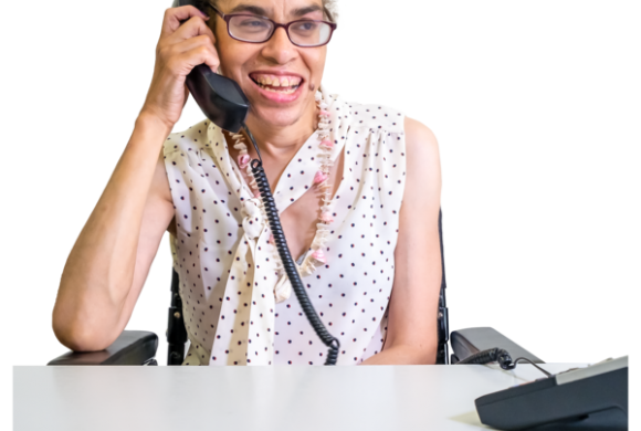 Young woman on office phone